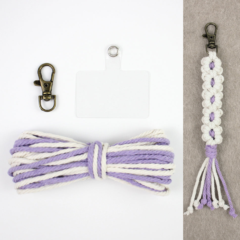 White Daisy Keychain Wristband Weaving Kit Macrame Kit: Premium Polyester Rope (2 colors, 3m each), Tutorial, Bronze Dog Clasp  Phone Clip, White Petals & Colored Center, Beginner-Friendly, For Pendants