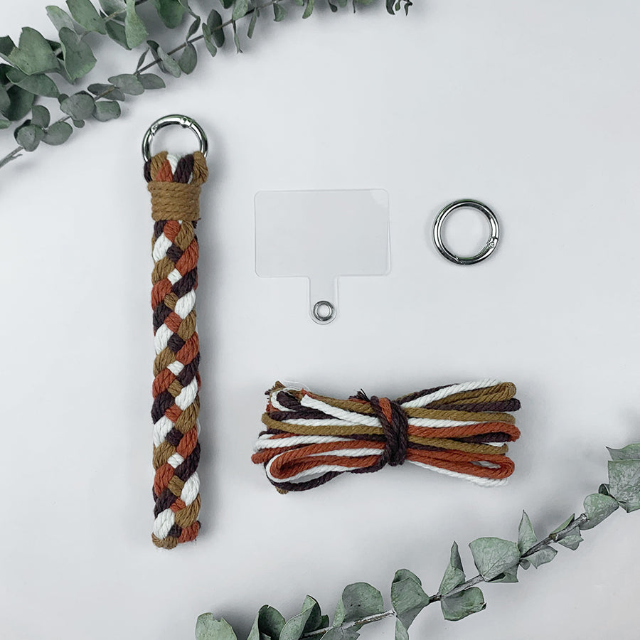 Macrame Kit: 4-strand Braid Keychain Weaving Craft Material Pack. 4 colored ropes (1.5m each, gradient/color contrast options). Includes tutorial, 1 key ring with spring clasp, 1 phone clip. For beginnersDIY enthusiasts. Use as keychain, phone pendant