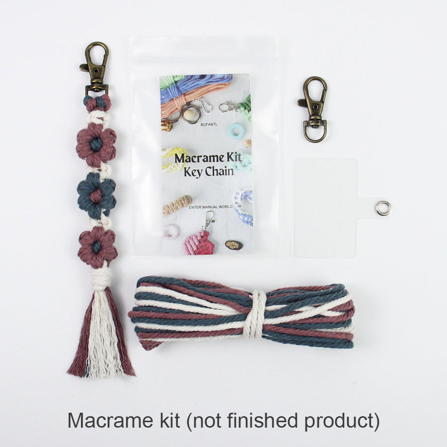 Macrame Kit Bohemian Style Interval Color Small Daisy Tassel Keychain Weaving Kit (Tassel Weaving Set): Polyester Rope, Tutorial, Antique Copper Lobster Clasp, Phone Clip. For Pendants/Bag Charms  Beginner Handmade DIY