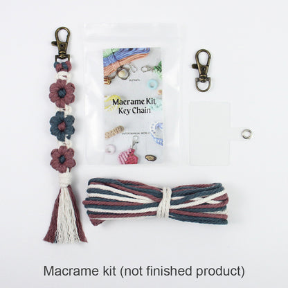 Macrame Kit Bohemian Style Interval Color Small Daisy Tassel Keychain Weaving Kit (Tassel Weaving Set): Polyester Rope, Tutorial, Antique Copper Lobster Clasp, Phone Clip. For Pendants/Bag Charms  Beginner Handmade DIY