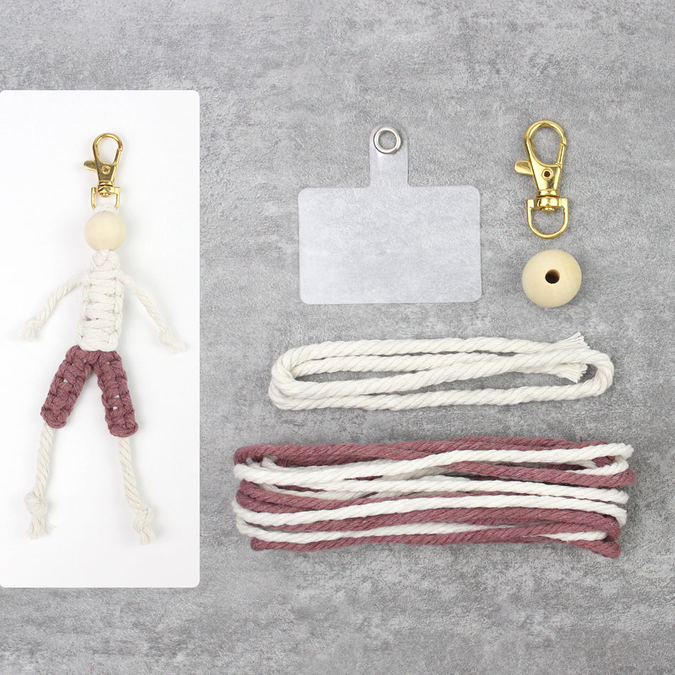 Macrame Kit: Boy-shaped Keychain Weaving Craft Material Package, including tutorials, complete materials, vivid and lifelike, multiple colors available. Keychain, small accessory, creative gift, suitable for beginners and DIY enthusiasts.