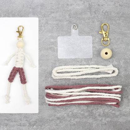 Macrame Kit: Boy-shaped Keychain Weaving Craft Material Package, including tutorials, complete materials, vivid and lifelike, multiple colors available. Keychain, small accessory, creative gift, suitable for beginners and DIY enthusiasts.