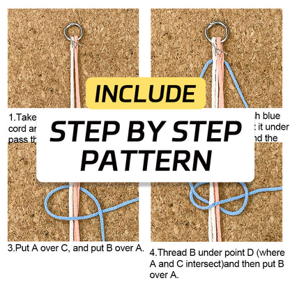 Macrame Kit Cute Cat Paw Wristband Keychain Weaving Kit | Multi-Colors | 2-Tone Pattern | Anti-Lost Strap/Bag Charm | Beginner-Friendly