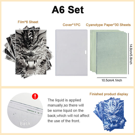 A6 Animal Head Cyanotype Paper 30-Sheet Kit Cyanotype Set Sun Art Paper Vintage Photography Dragon/Lion/Gorilla/Bear/Snake/Eagle Patterns For Beginners/Enthusiasts colored background/classic white background optional