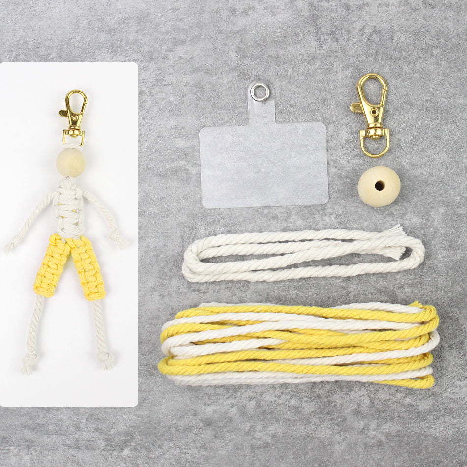 Macrame Kit: Boy-shaped Keychain Weaving Craft Material Package, including tutorials, complete materials, vivid and lifelike, multiple colors available. Keychain, small accessory, creative gift, suitable for beginners and DIY enthusiasts.