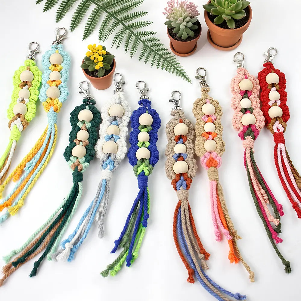 Macrame Kit for Beginners | DIY Wooden‑Bead Macrame Keychain Craft Kit