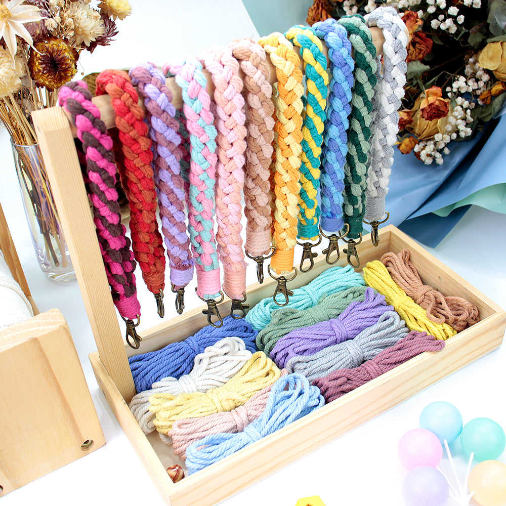 Macrame Kit Diagonal Half-Knot Keychain Weaving Kit | Multi-Colors (Gradient/Contrast) | 2-Color Wrapping | Wristband/Anti-Lost Strap | Beginner-Friendly