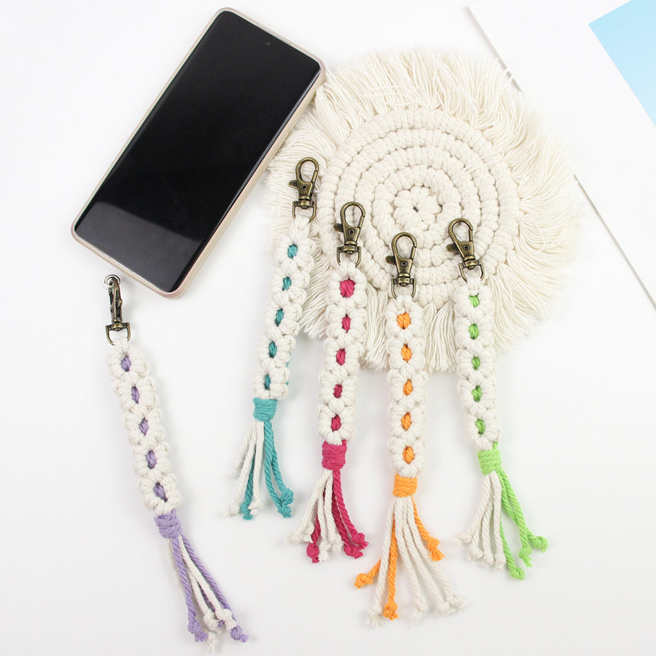 White Daisy Keychain Wristband Weaving Kit Macrame Kit: Premium Polyester Rope (2 colors, 3m each), Tutorial, Bronze Dog Clasp  Phone Clip, White Petals & Colored Center, Beginner-Friendly, For Pendants