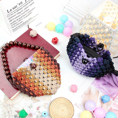 Macrame Kit Heart-Shaped Beaded Tote Weaving Kit | Dopamine Colors | Commute/Outing Use | Beginner-Friendly | DIY Gift