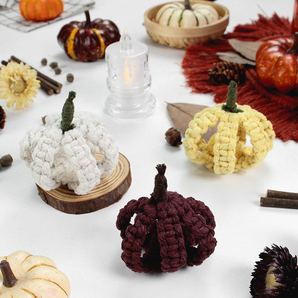 Halloween Pumpkin Macrame DIY Kit - Handmade Weaving Supplies with English Tutorial | Holiday Craft Set