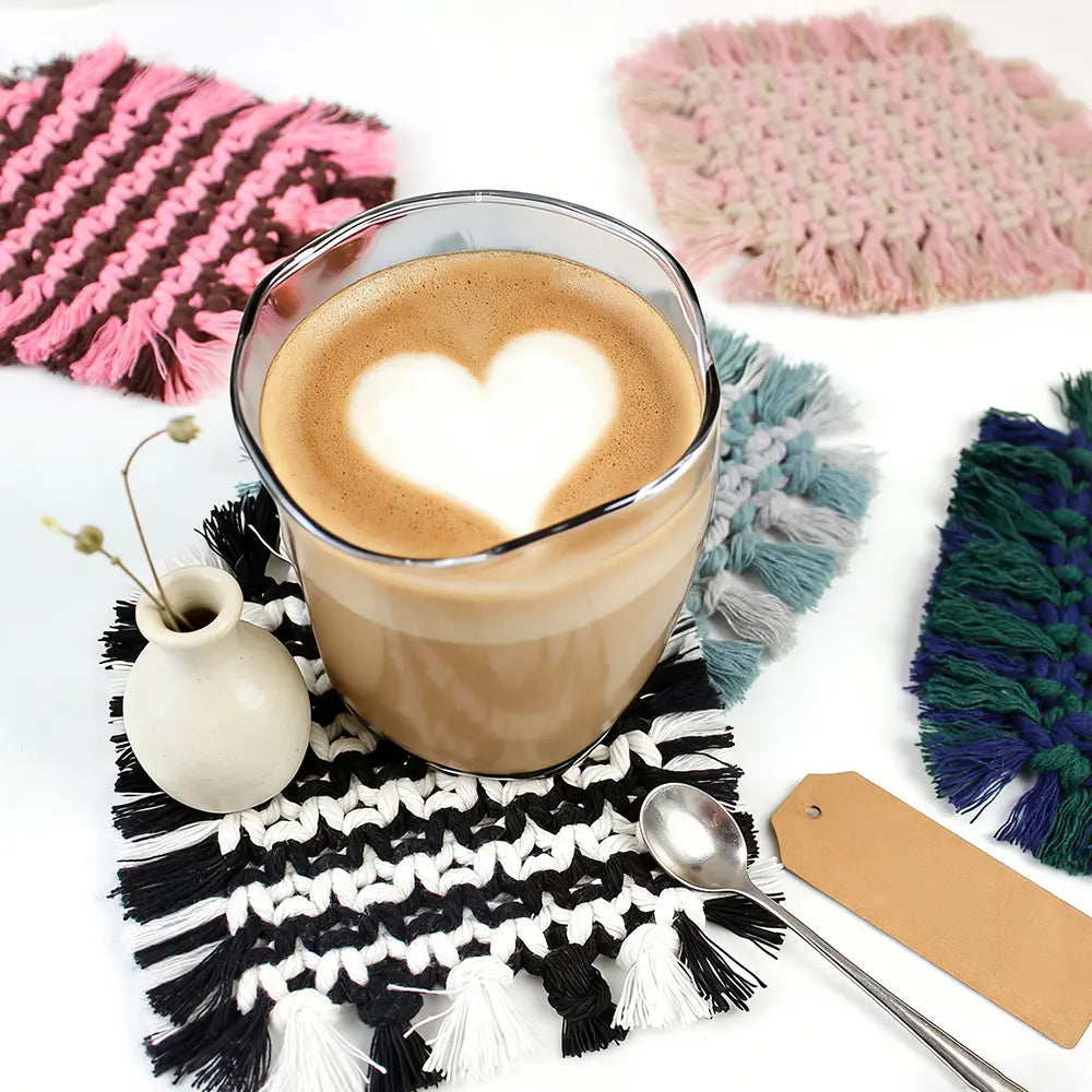 Macrame Kit for Beginners, Boho Square Tassel Coaster DIY Kit, Table Home Decor