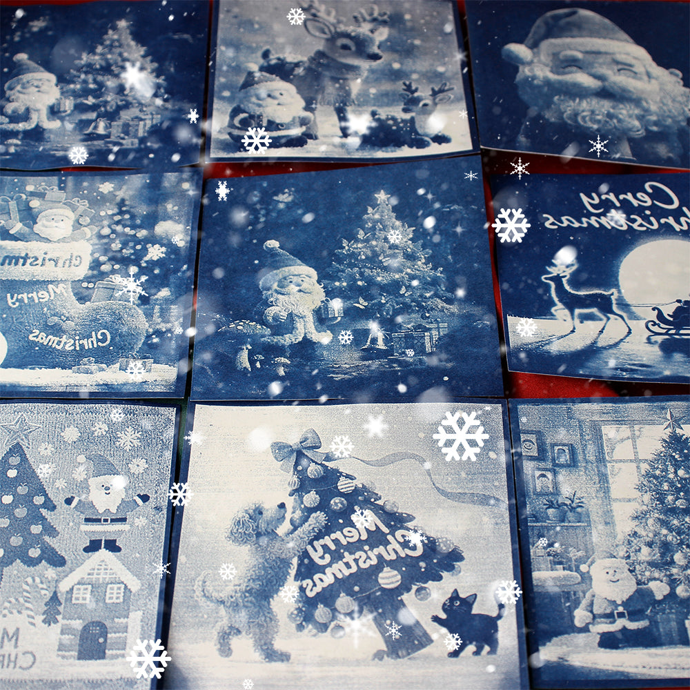 Christmas Cyanotype DIY Kit - 5 Sheets Sun Art Paper + 1 Christmas Film, Retro Printing/Mini Cyanotype Cards, For Beginners cyanotype set Retro Photography
