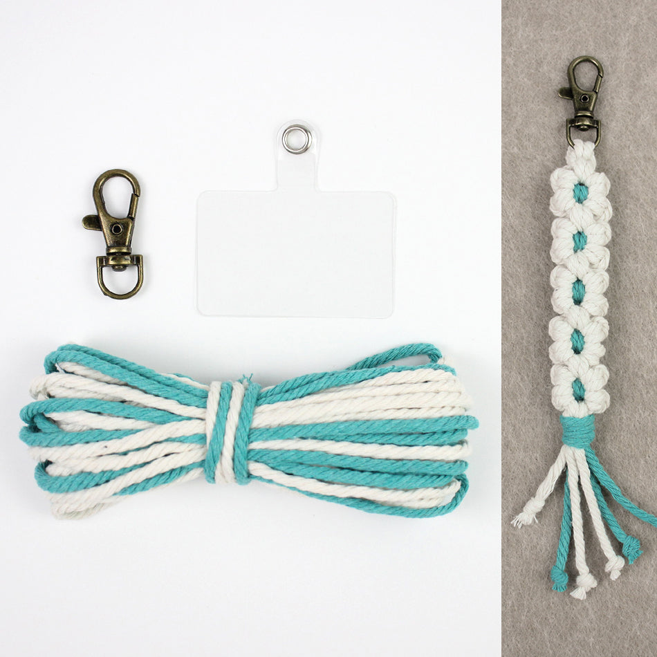 White Daisy Keychain Wristband Weaving Kit Macrame Kit: Premium Polyester Rope (2 colors, 3m each), Tutorial, Bronze Dog Clasp  Phone Clip, White Petals & Colored Center, Beginner-Friendly, For Pendants