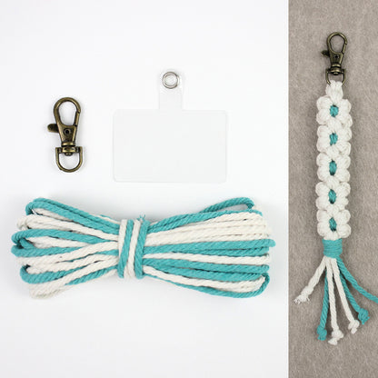 White Daisy Keychain Wristband Weaving Kit Macrame Kit: Premium Polyester Rope (2 colors, 3m each), Tutorial, Bronze Dog Clasp  Phone Clip, White Petals & Colored Center, Beginner-Friendly, For Pendants