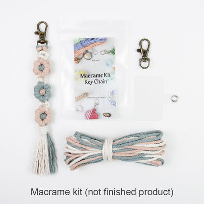 Macrame Kit Bohemian Style Interval Color Small Daisy Tassel Keychain Weaving Kit (Tassel Weaving Set): Polyester Rope, Tutorial, Antique Copper Lobster Clasp, Phone Clip. For Pendants/Bag Charms  Beginner Handmade DIY