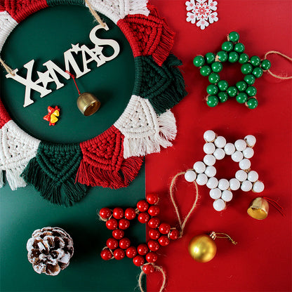 Macrame Kit Christmas Wooden Bead Star Weaving Kit | Single-Color Beads | Symmetrical & Plump | Multi-Scene Decor | Beginner-Friendly| Car/Home Use