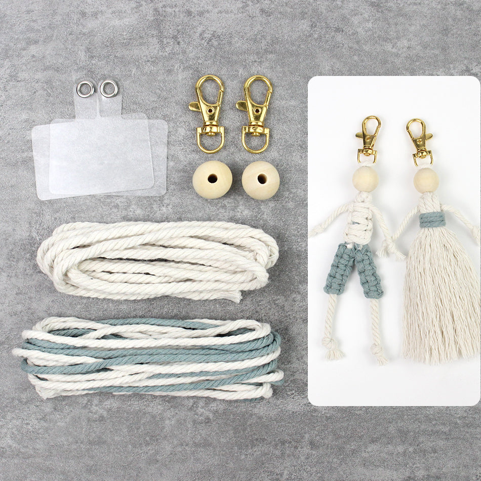 Macrame Kit Boy & Girl Handmade Weaving Keychain Set Movable Limbs, Fringe Skirt | Valentine's Day Gift, Beginner-Friendly