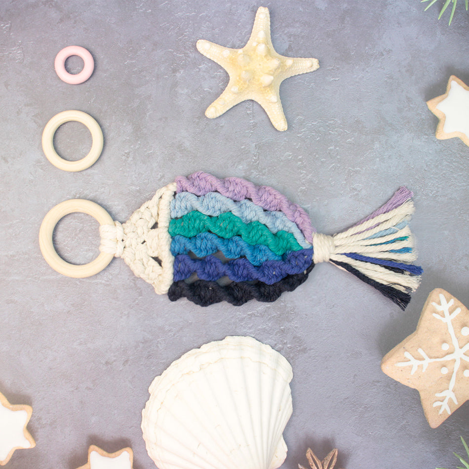 Macrame Kit Nautical Fish Charm Weaving Kit | 6-Color Gradient/Contrast | Bedroom/Living Room Decor | Beginner-Friendly