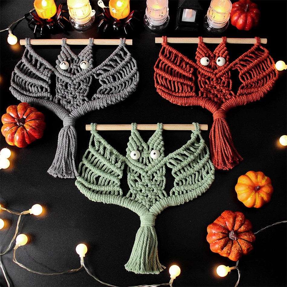 Halloween Bat Macrame DIY Kit - Handmade Weaving Supplies with English Tutorial | Spooky Holiday Craft Set