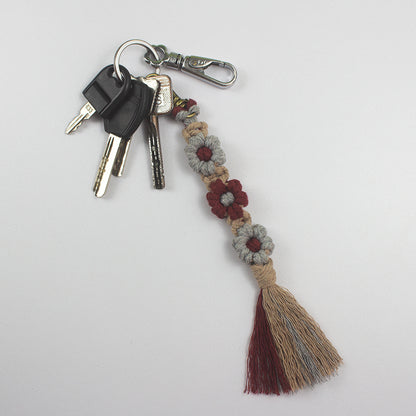 Macrame Kit Bohemian Style Interval Color Small Daisy Tassel Keychain Weaving Kit (Tassel Weaving Set): Polyester Rope, Tutorial, Antique Copper Lobster Clasp, Phone Clip. For Pendants/Bag Charms  Beginner Handmade DIY