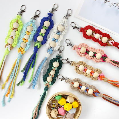 Wood Bead Fringe Keychain Weaving Kit Macrame Kit | Multi-Colors | Exquisite Design | Phone Pendant/Keychain | Beginner DIY Set