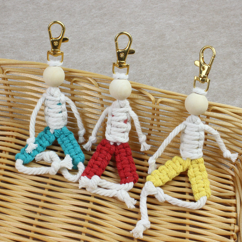 Macrame Kit: Boy-shaped Keychain Weaving Craft Material Package, including tutorials, complete materials, vivid and lifelike, multiple colors available. Keychain, small accessory, creative gift, suitable for beginners and DIY enthusiasts.