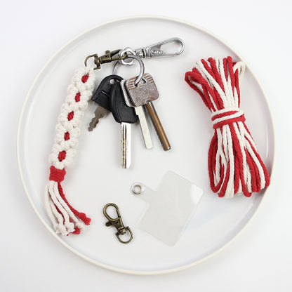 White Daisy Keychain Wristband Weaving Kit Macrame Kit: Premium Polyester Rope (2 colors, 3m each), Tutorial, Bronze Dog Clasp  Phone Clip, White Petals & Colored Center, Beginner-Friendly, For Pendants