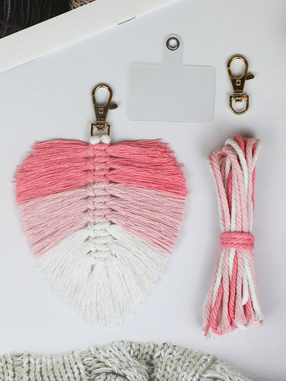 Macrame Kit: Fringed Leaf Keychain Weaving Handcraft Material Package, with detailed tutorials + high-quality polyester ropes. Three-color gradient (fresh), usable as keychains, mobile pendants, bag accessories, small ornaments.