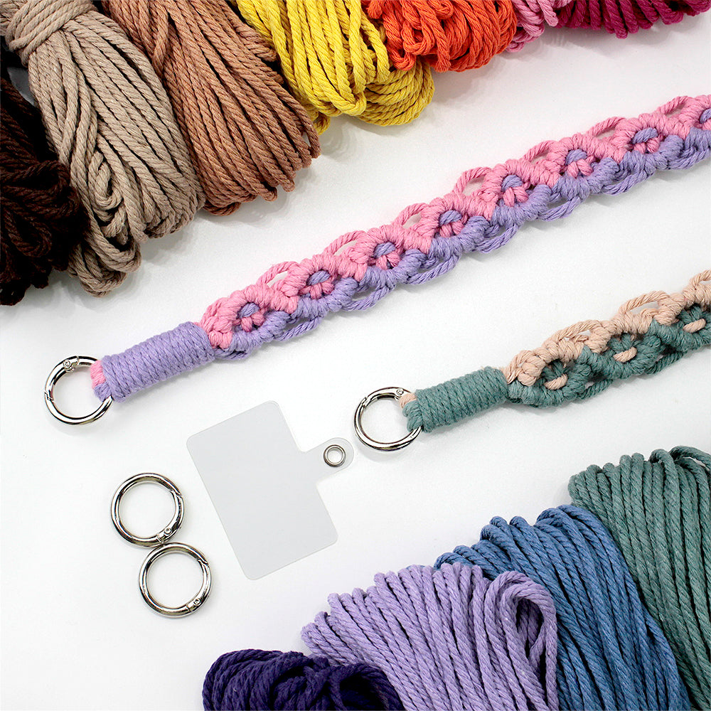 Macrame Kit Diagonal Curl Knot Phone Lanyard/Keychain Kit | Dopamine Contrast Colors | Camera Strap/Bag Strap | Beginner-Friendly