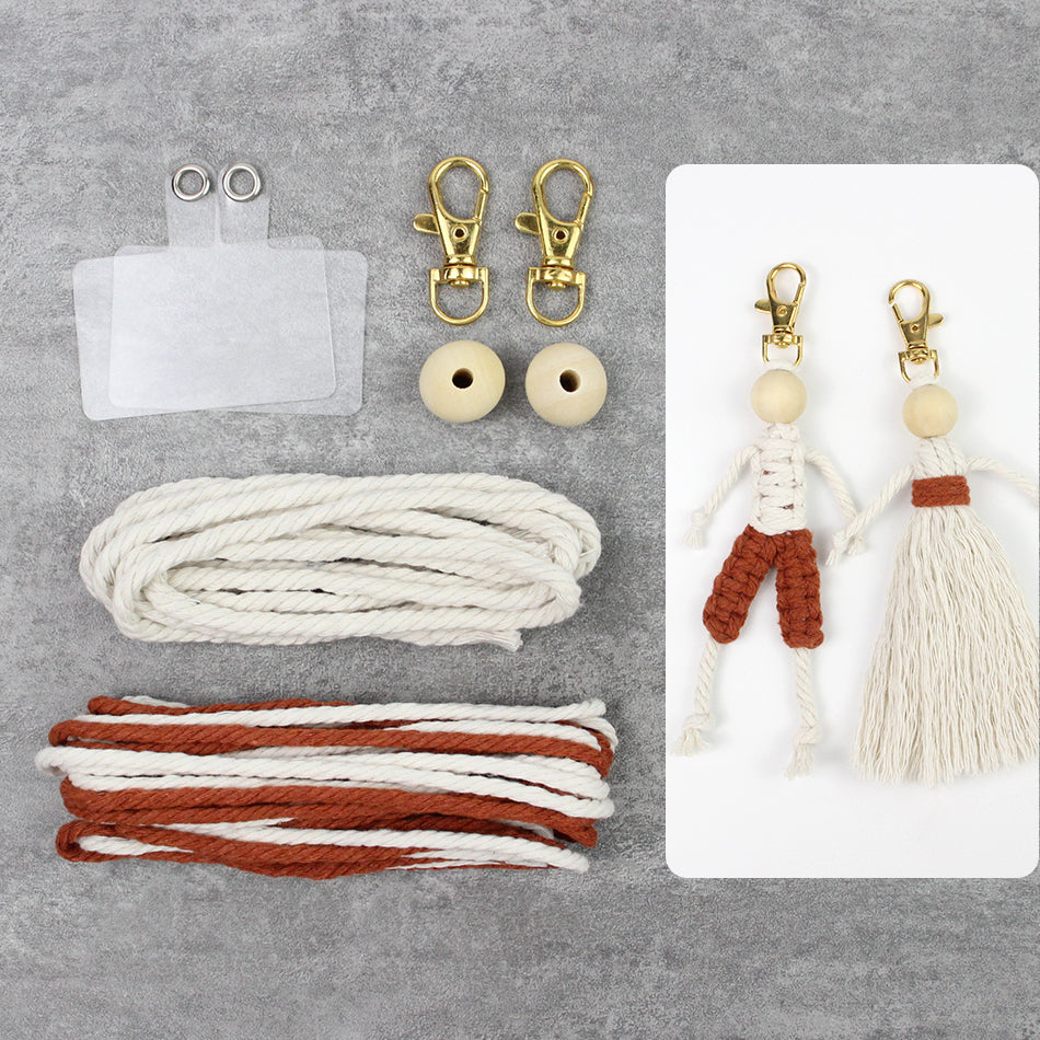Macrame Kit Boy & Girl Handmade Weaving Keychain Set Movable Limbs, Fringe Skirt | Valentine's Day Gift, Beginner-Friendly