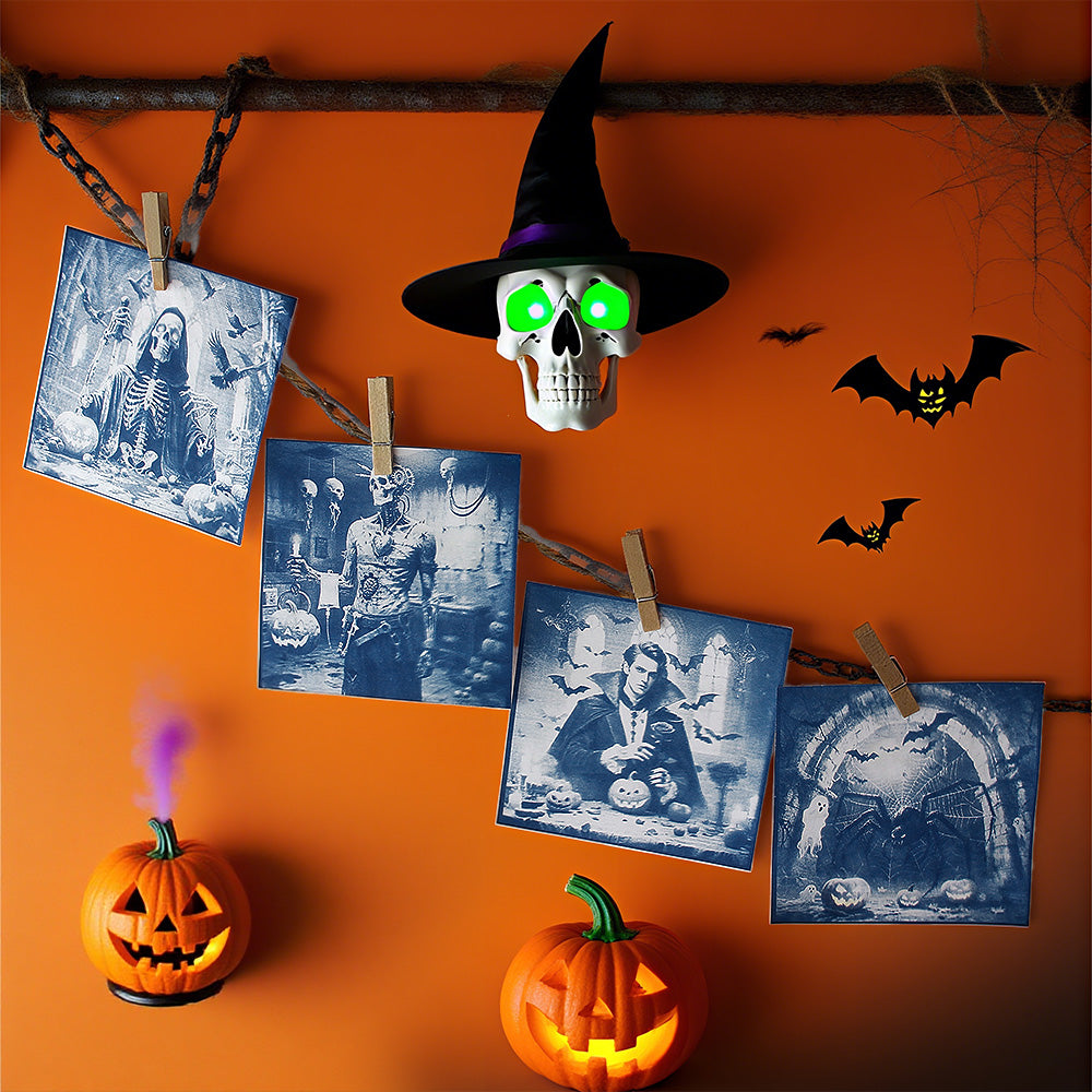 Halloween Cyanotype DIY Big Kit - 45 Sheets Sun Art Paper + 9 Halloween Films, Retro Printing/Mini Cyanotype Cards, For Beginners cyanotype set