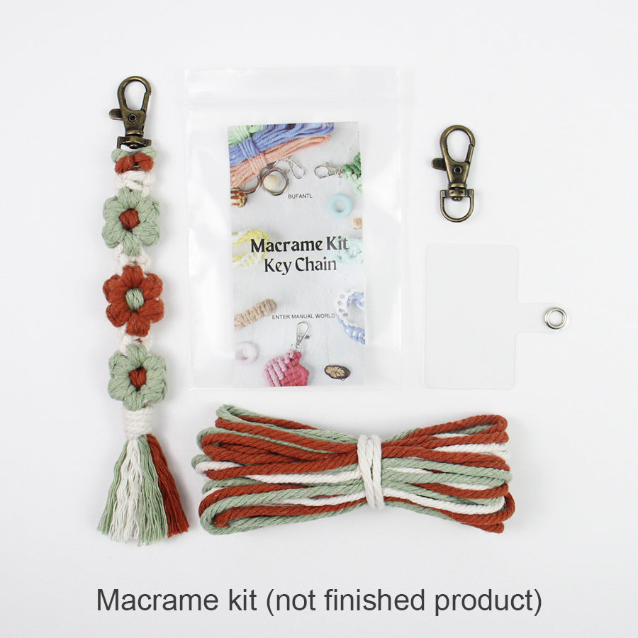 Macrame Kit Bohemian Style Interval Color Small Daisy Tassel Keychain Weaving Kit (Tassel Weaving Set): Polyester Rope, Tutorial, Antique Copper Lobster Clasp, Phone Clip. For Pendants/Bag Charms  Beginner Handmade DIY