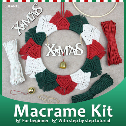 Christmas Wreath Weaving Kit Macrame Kit | Letter Wood Piece+Bell | Reusable | Holiday DIY Gift | Beginner-Suitable | Home Holiday Decor | Beginner-Friendly