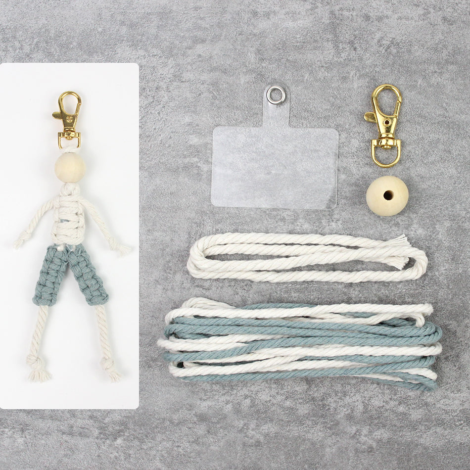 Macrame Kit: Boy-shaped Keychain Weaving Craft Material Package, including tutorials, complete materials, vivid and lifelike, multiple colors available. Keychain, small accessory, creative gift, suitable for beginners and DIY enthusiasts.