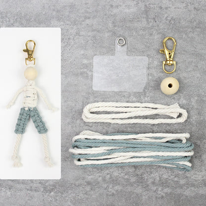 Macrame Kit: Boy-shaped Keychain Weaving Craft Material Package, including tutorials, complete materials, vivid and lifelike, multiple colors available. Keychain, small accessory, creative gift, suitable for beginners and DIY enthusiasts.
