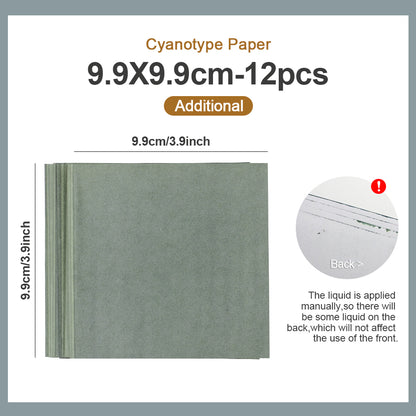 Square Cyanotype DIY Craft Kit - 12 Sheets 9.99.9cm Cyanotype Paper (Trial Pack), Sun Art Paper Retro Printing, For Mini Cyanotype Cards