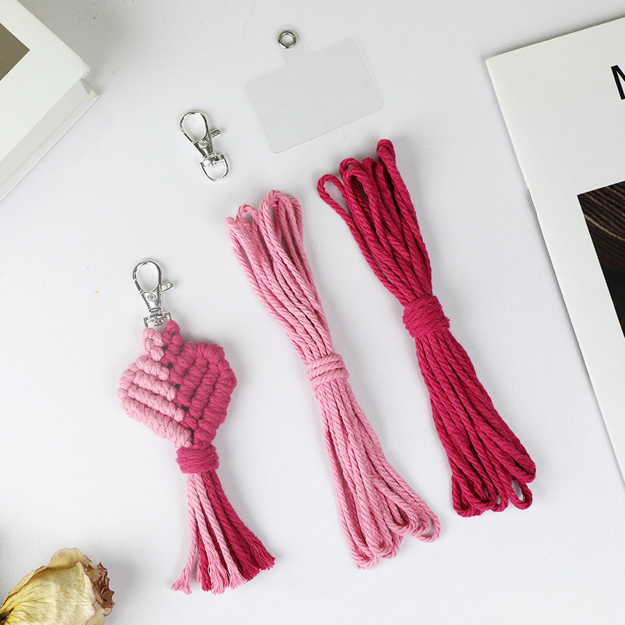 Macrame Keychain DIY Kit - Heart-Shaped Handmade Weaving Supplies with English Tutorial | Craft Set