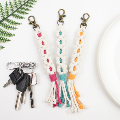 White Daisy Keychain Wristband Weaving Kit Macrame Kit: Premium Polyester Rope (2 colors, 3m each), Tutorial, Bronze Dog Clasp  Phone Clip, White Petals & Colored Center, Beginner-Friendly, For Pendants