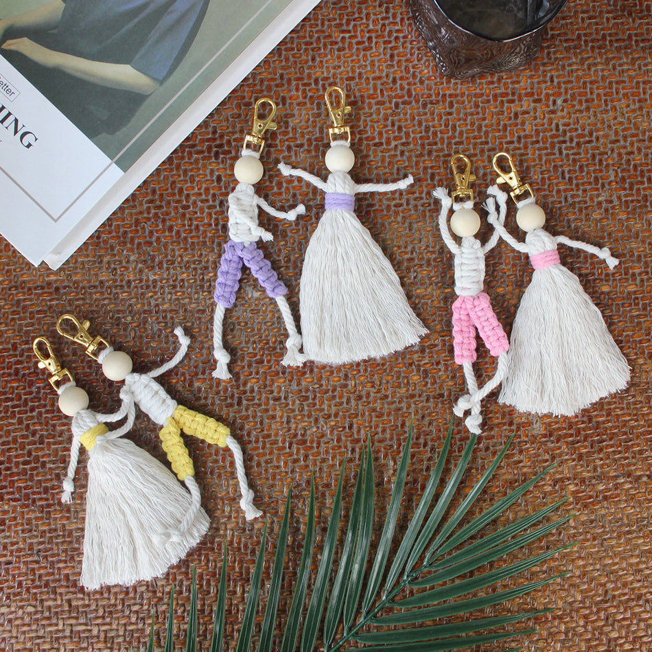 Macrame Kit Boy & Girl Handmade Weaving Keychain Set Movable Limbs, Fringe Skirt | Valentine's Day Gift, Beginner-Friendly
