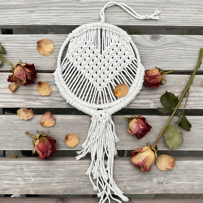 Macrame Kit for Beginners, Handwoven Heart Dry Flower Hanger, Aesthetic Wall Tapestry Ornament, DIY Weaving Supplies for Wedding Background, Home & Homestay Soft Decoration