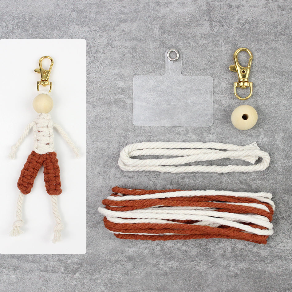 Macrame Kit: Boy-shaped Keychain Weaving Craft Material Package, including tutorials, complete materials, vivid and lifelike, multiple colors available. Keychain, small accessory, creative gift, suitable for beginners and DIY enthusiasts.