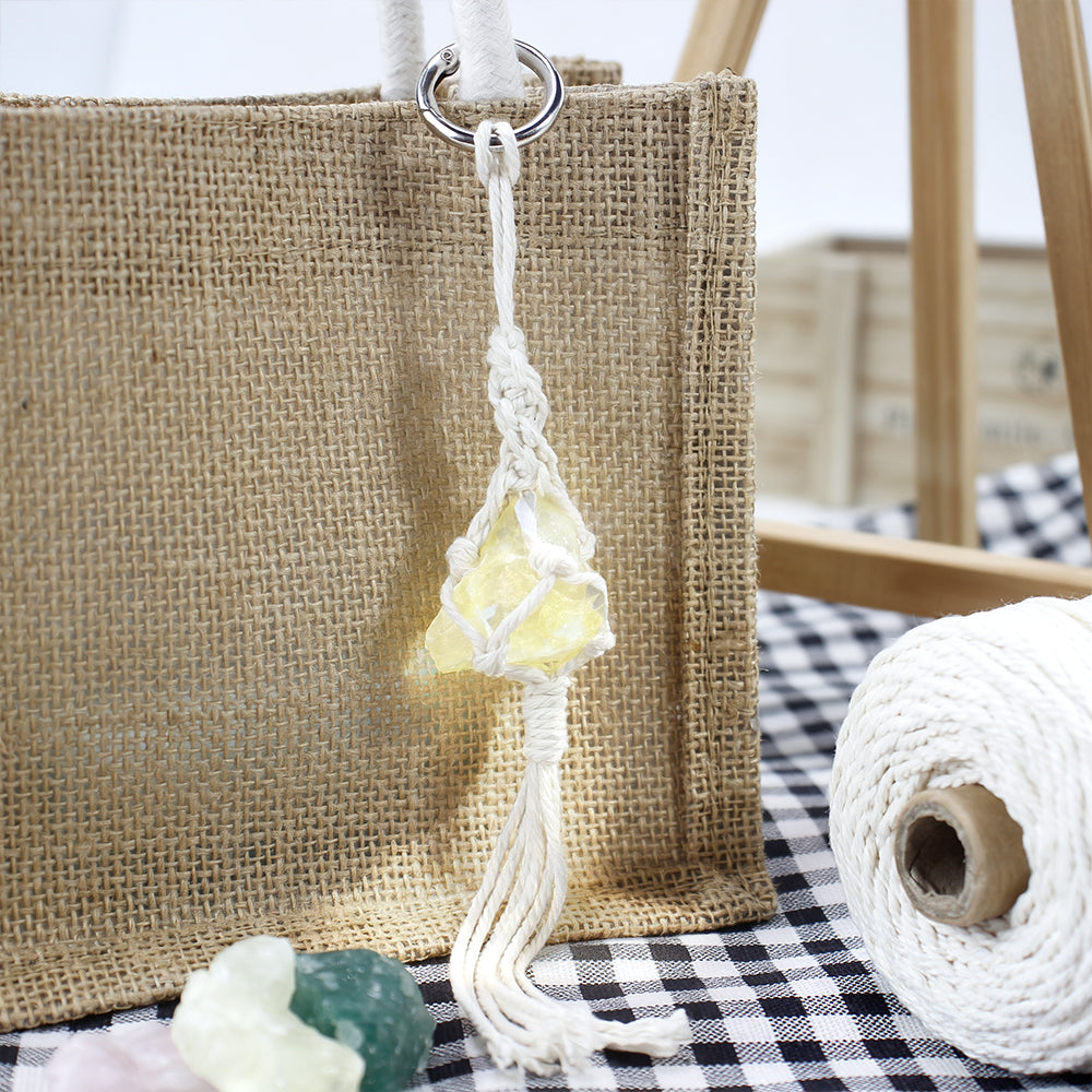 1 Set Handmade Crystal Chip Keychain DIY Macraem Kit, Polyester Fiber Creative Craft Materials for Beginners