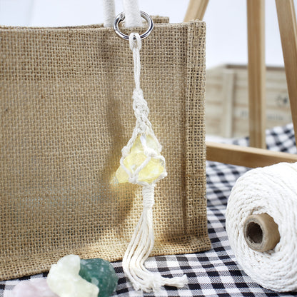 1 Set Handmade Crystal Chip Keychain DIY Macraem Kit, Polyester Fiber Creative Craft Materials for Beginners