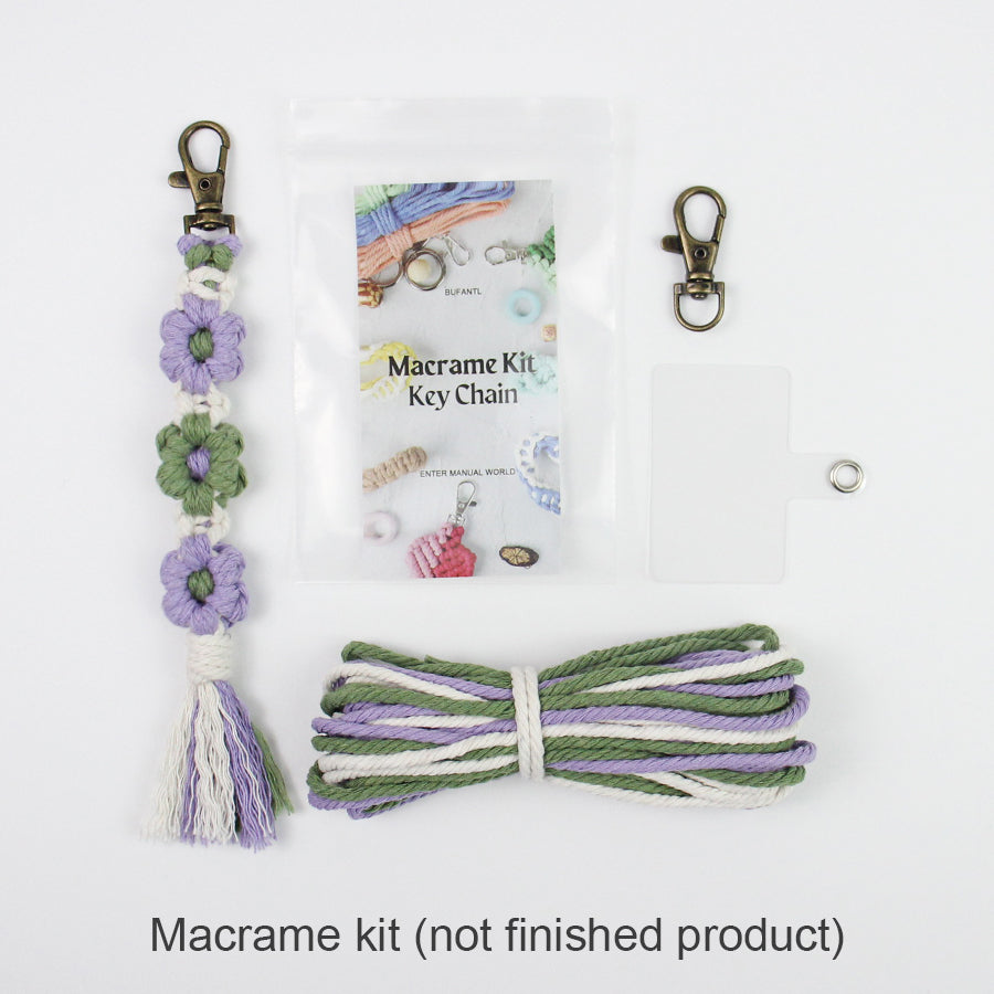 Macrame Kit Bohemian Style Interval Color Small Daisy Tassel Keychain Weaving Kit (Tassel Weaving Set): Polyester Rope, Tutorial, Antique Copper Lobster Clasp, Phone Clip. For Pendants/Bag Charms  Beginner Handmade DIY