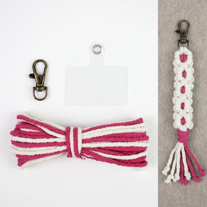 White Daisy Keychain Wristband Weaving Kit Macrame Kit: Premium Polyester Rope (2 colors, 3m each), Tutorial, Bronze Dog Clasp  Phone Clip, White Petals & Colored Center, Beginner-Friendly, For Pendants