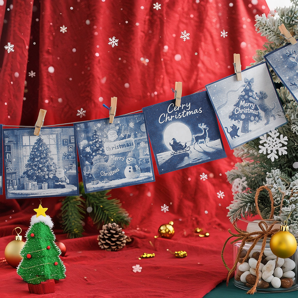 Christmas Cyanotype DIY Kit - 5 Sheets Sun Art Paper + 1 Christmas Film, Retro Printing/Mini Cyanotype Cards, For Beginners cyanotype set Retro Photography