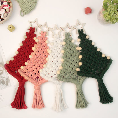 Christmas Tree Ornament Weaving Kit Macrame Kit | Car/Bag Pendant | Holiday DIY Gift | Beginner-Suitable Wooden Bead Christmas Tree