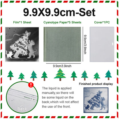 Christmas Cyanotype DIY Kit - 5 Sheets Sun Art Paper + 1 Christmas Film, Retro Printing/Mini Cyanotype Cards, For Beginners cyanotype set Retro Photography