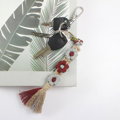Macrame Kit Bohemian Style Interval Color Small Daisy Tassel Keychain Weaving Kit (Tassel Weaving Set): Polyester Rope, Tutorial, Antique Copper Lobster Clasp, Phone Clip. For Pendants/Bag Charms  Beginner Handmade DIY