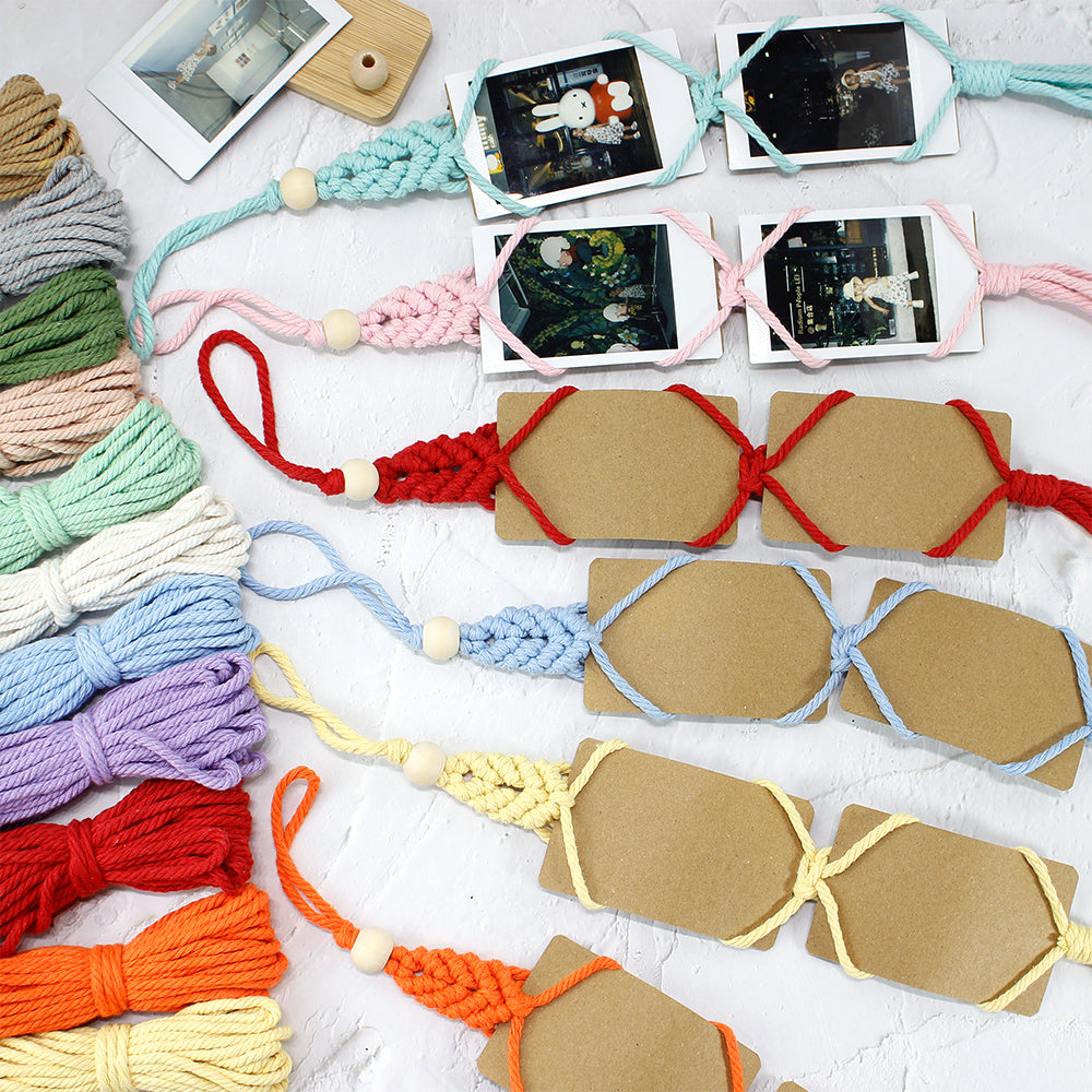 Macrame Kit for Beginners, Bohemian Woven Photo Frame Hanger, Polyester Fiber Handmade Polaroid Display Holder, DIY Craft Kit for Aesthetic Wall Decor, Car Pendant & Gift